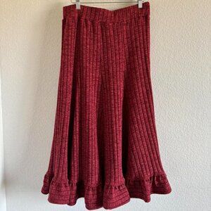 Anthropologie ribbed knit ruffle red swing flare midi skirt NWTs womens large